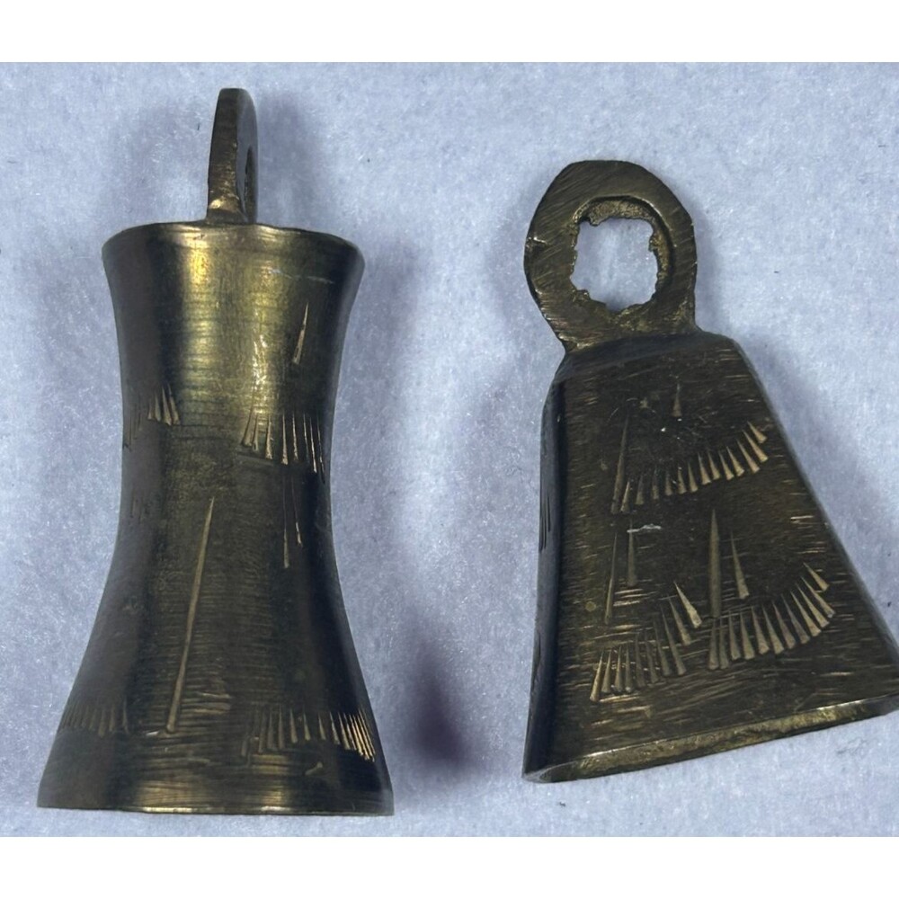Vintage Brass Cowbells Set of 2 Hand Engraved Rustic Animal Bells